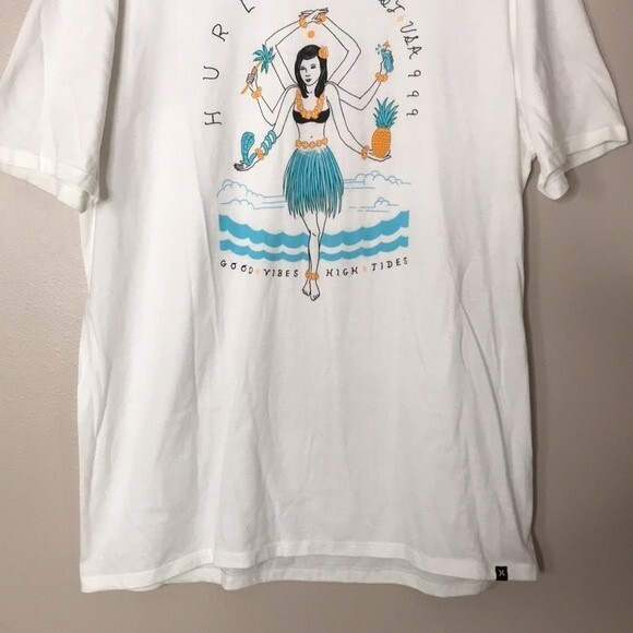 Hurley Men's T-Shirt Hulightenment Hawaiian White Good vibes high tides large - Picture 3 of 10